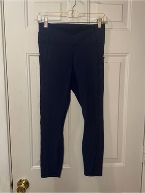 Fabletics Pureluxe Oasis High Waisted Tight Leggings Pockets Navy Blue Medium